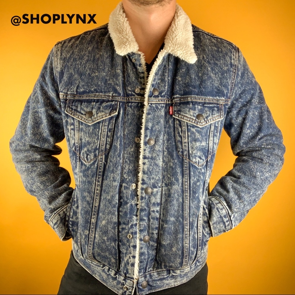 Levi’s Men’s Acid Wash Blue Jean Sherpa Jacket